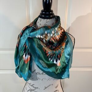 M.O.S.I. Elegant Square Teal and Orange “Silk Touch” Scarf 35”x35”